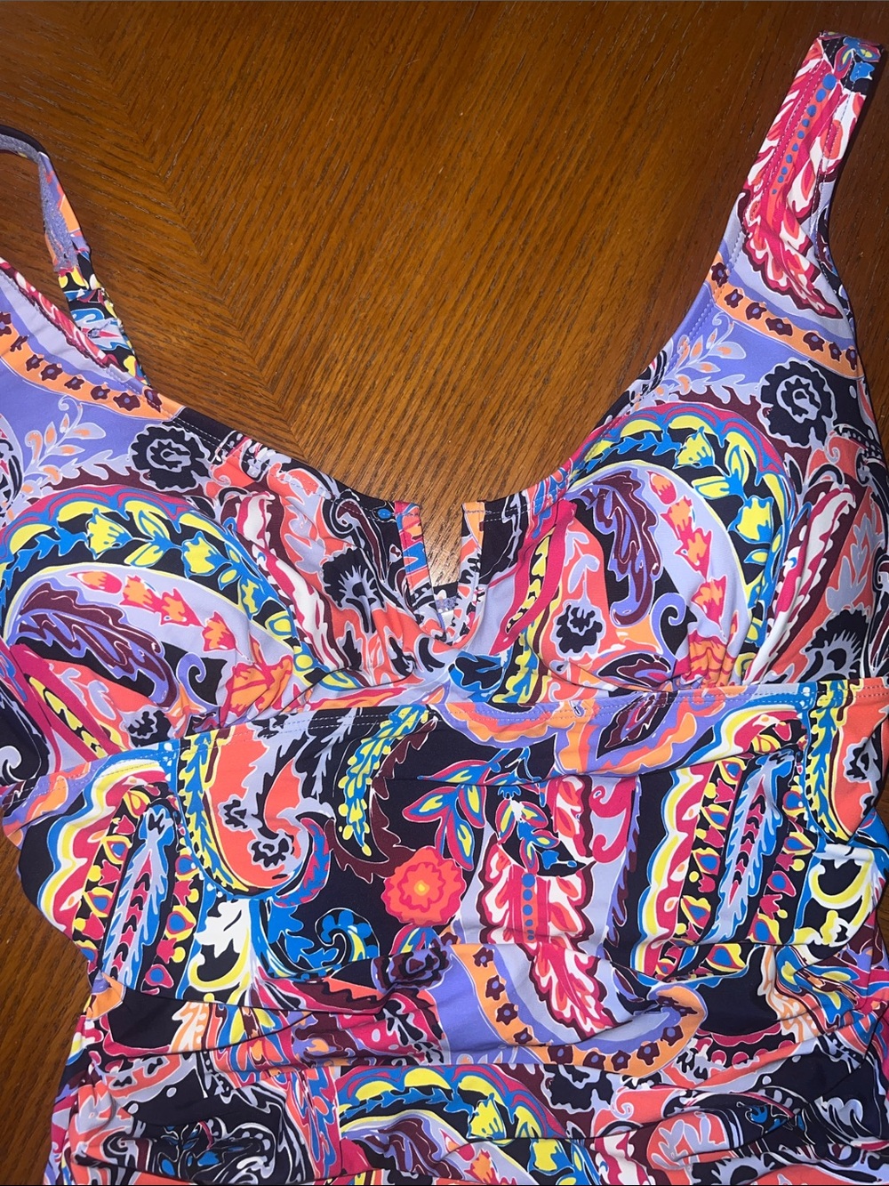 Vibrant Multicolor Paisley One-Piece Swimsuit size 12 B33 - Picture 3 of 9